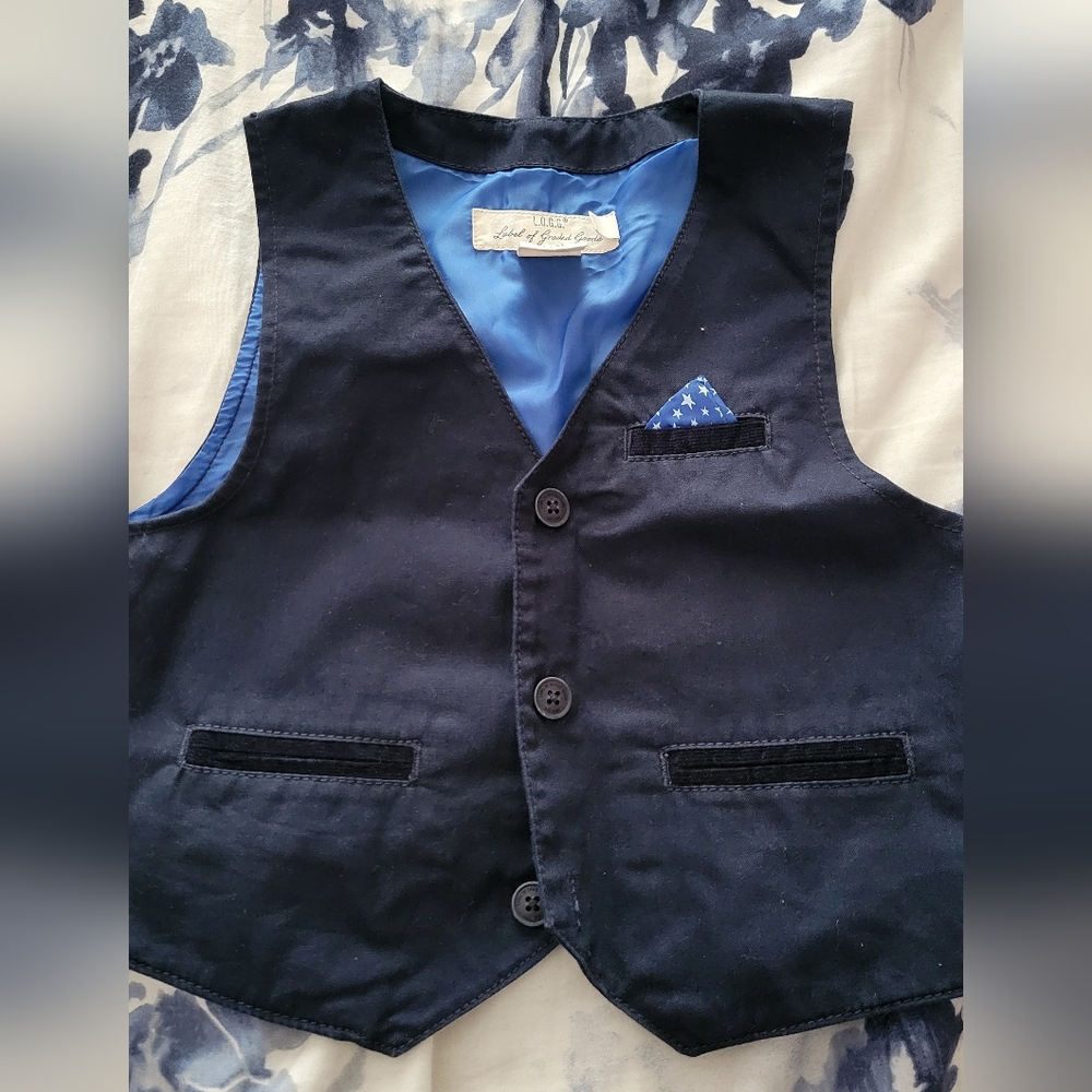 Navy Blue Vest with Pocket Square